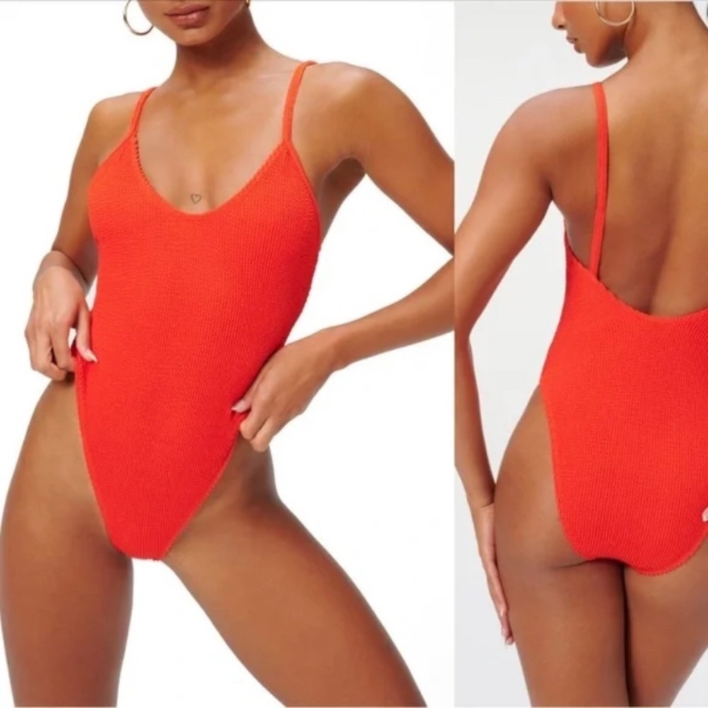 Good American Always Fits One Piece Stretch Swimsuit Bright Poppy Size Small M